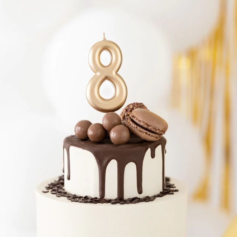 Świeczka urodzinowa, cyfra 8, złota, 7 cm