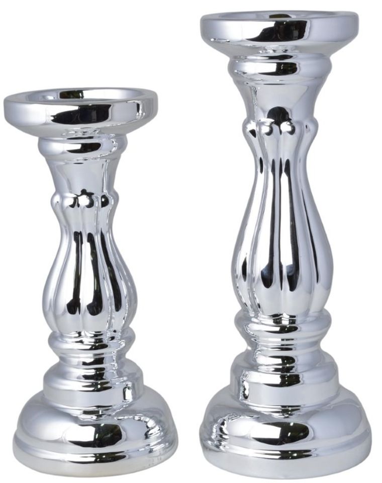 Świecznik ceramiczny, srebrny, niski, 11.5-11.5-25 cm