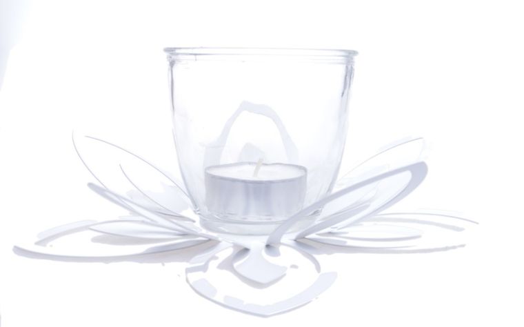 Świecznik kwiatek, biały metal, 26-10 cm