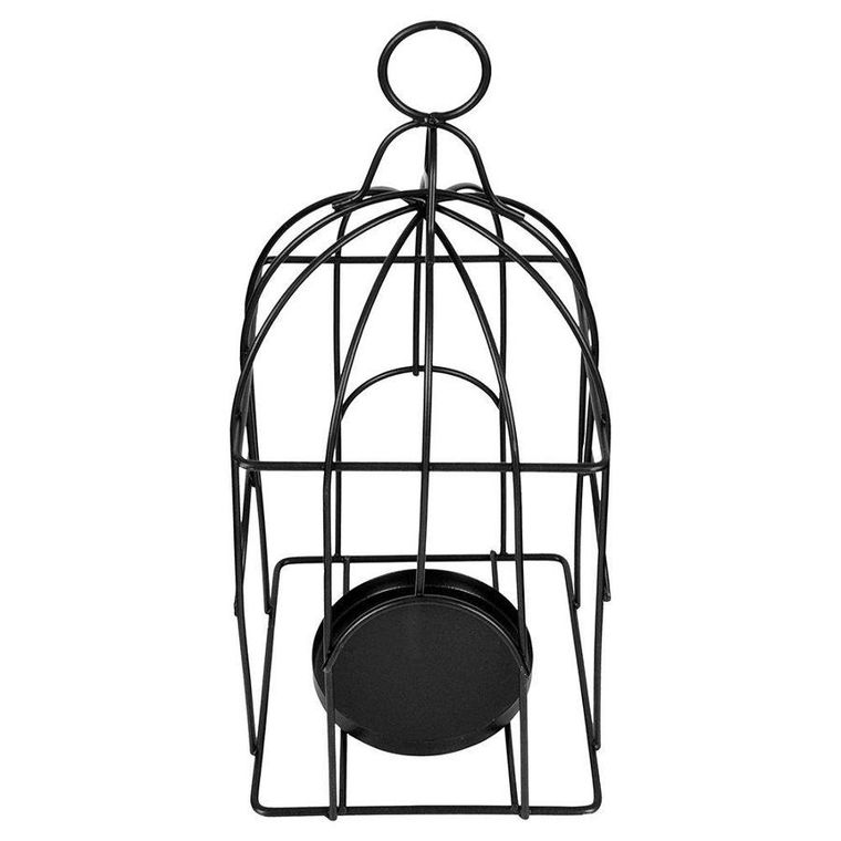 Świecznik na świeczki tealight, metalowy czarny, klatka dla ptaków