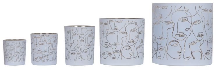 Świecznik szklany w twarze, biały, 15-15-15 cm