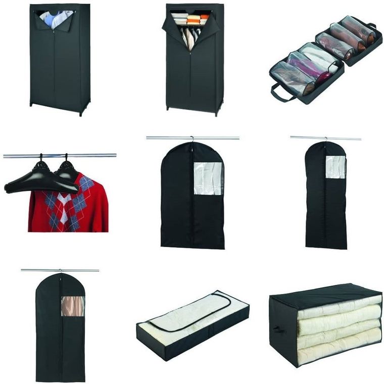 Szafa tekstylna, Deep Black, składana garderoba, 160-75-50cm