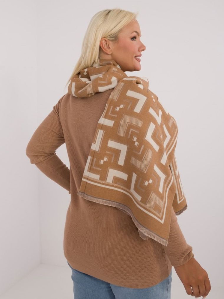 Szalik damski z wełną, beżowy, Italy Moda