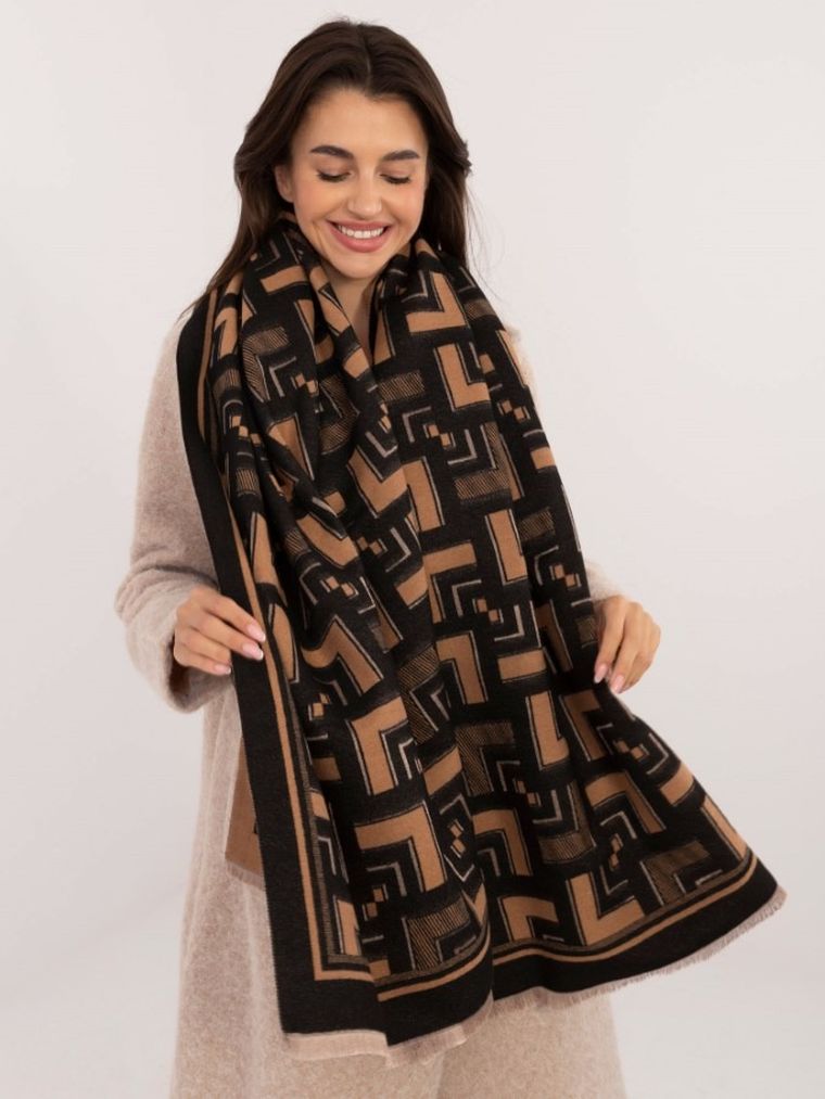 Szalik damski z wełną, czarny, Italy Moda