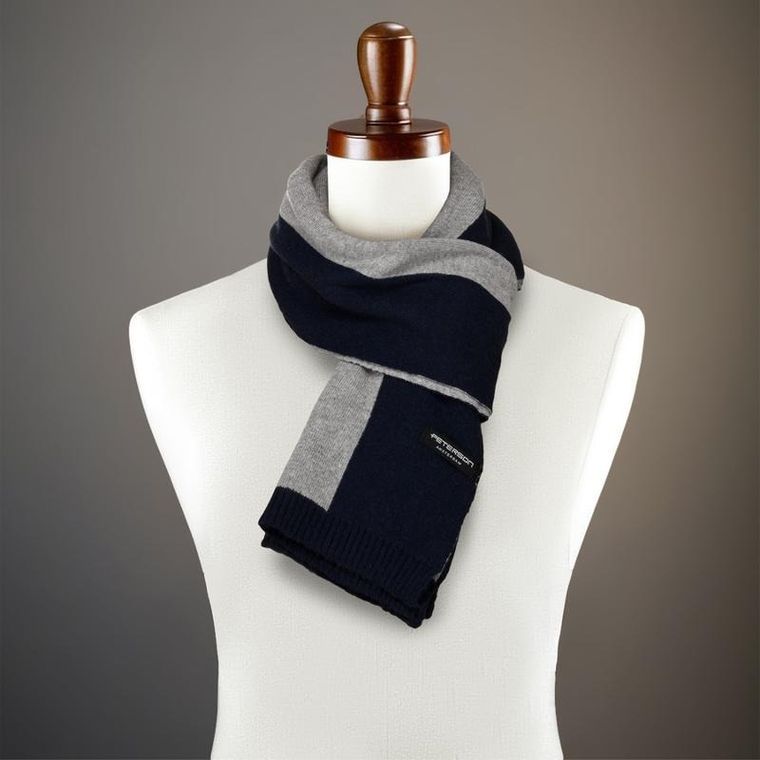 Szalik męski z wełną, granatowo-szary, Peterson