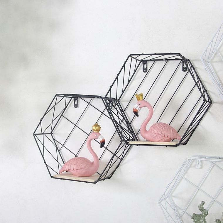 Sześciokątna półka dekoracyjna, styl Loft, czarna, wzór II