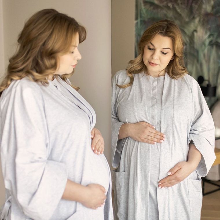 Szlafrok damski, ciążowy, szary, Eevi