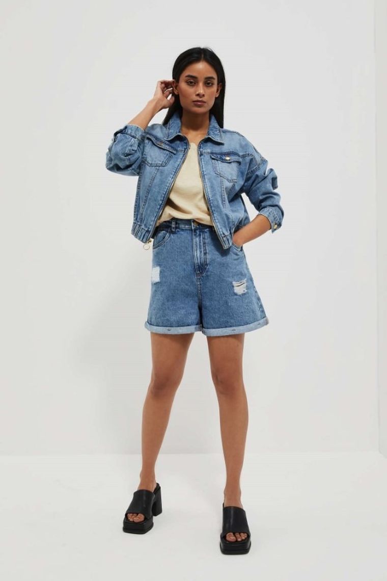 Szorty jeansowe damskie, niebieskie, Moodo