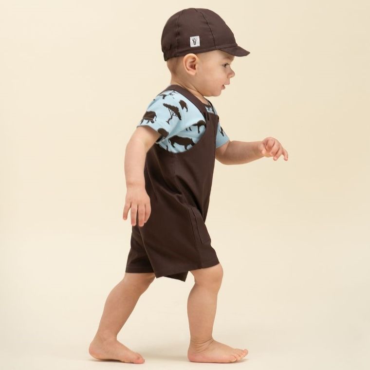 Szorty ogrodniczki chłopięce, brązowe, Pinokio