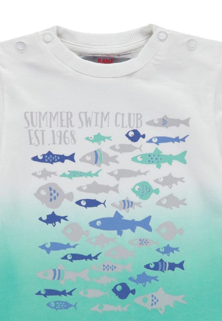 T-shirt chłopięcy, biało-turkusowy, Kanz