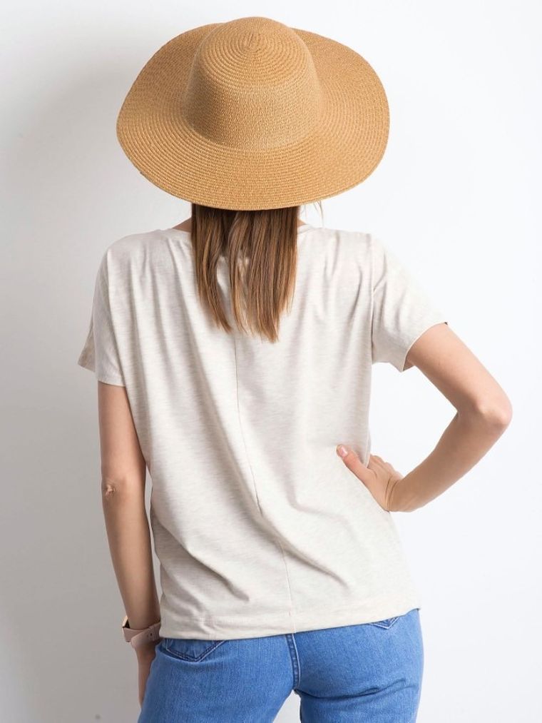 T-shirt damski, beżowy, Basic Feel Good