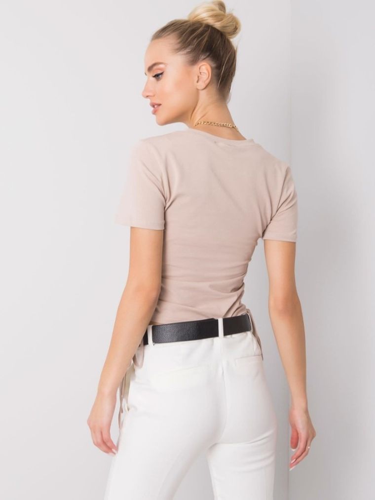 T-shirt damski, beżowy, Basic Feel Good