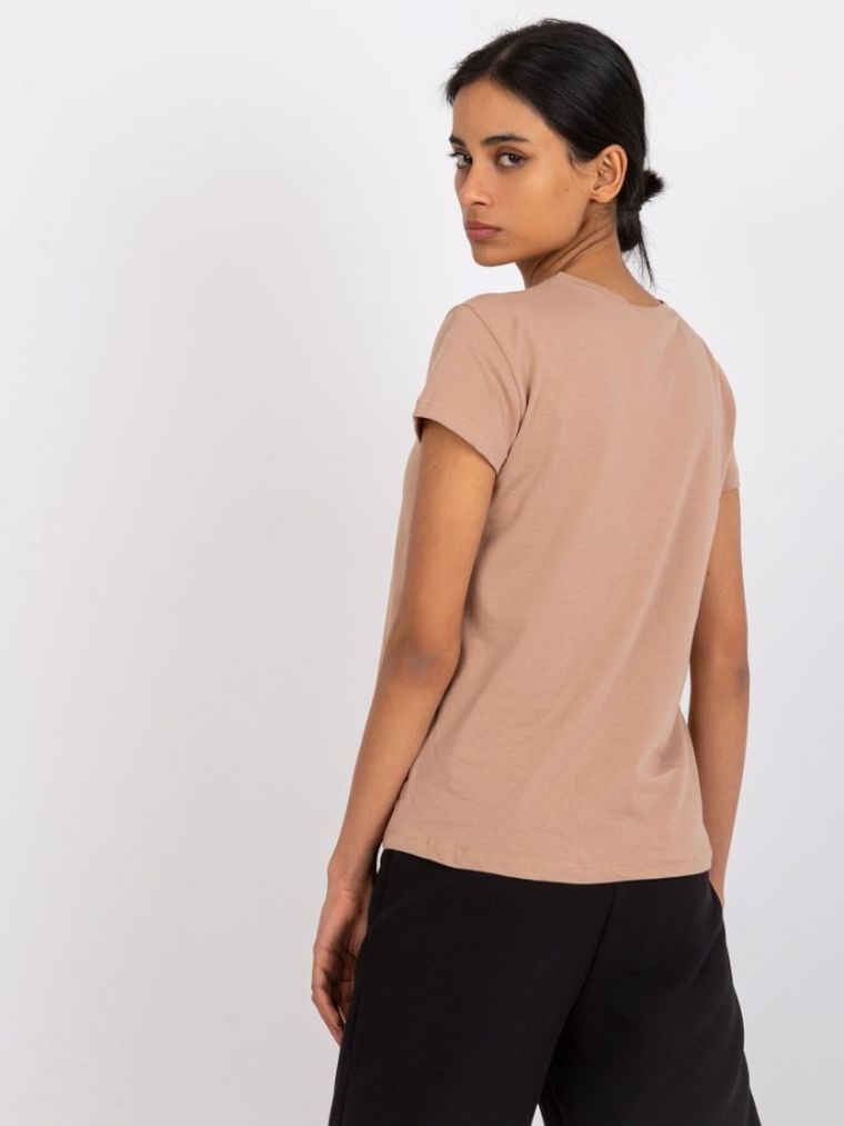 T-shirt damski, beżowy, Basic Feel Good