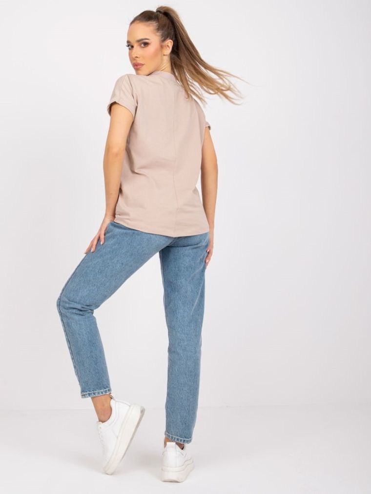 T-shirt damski, beżowy, Basic Feel Good