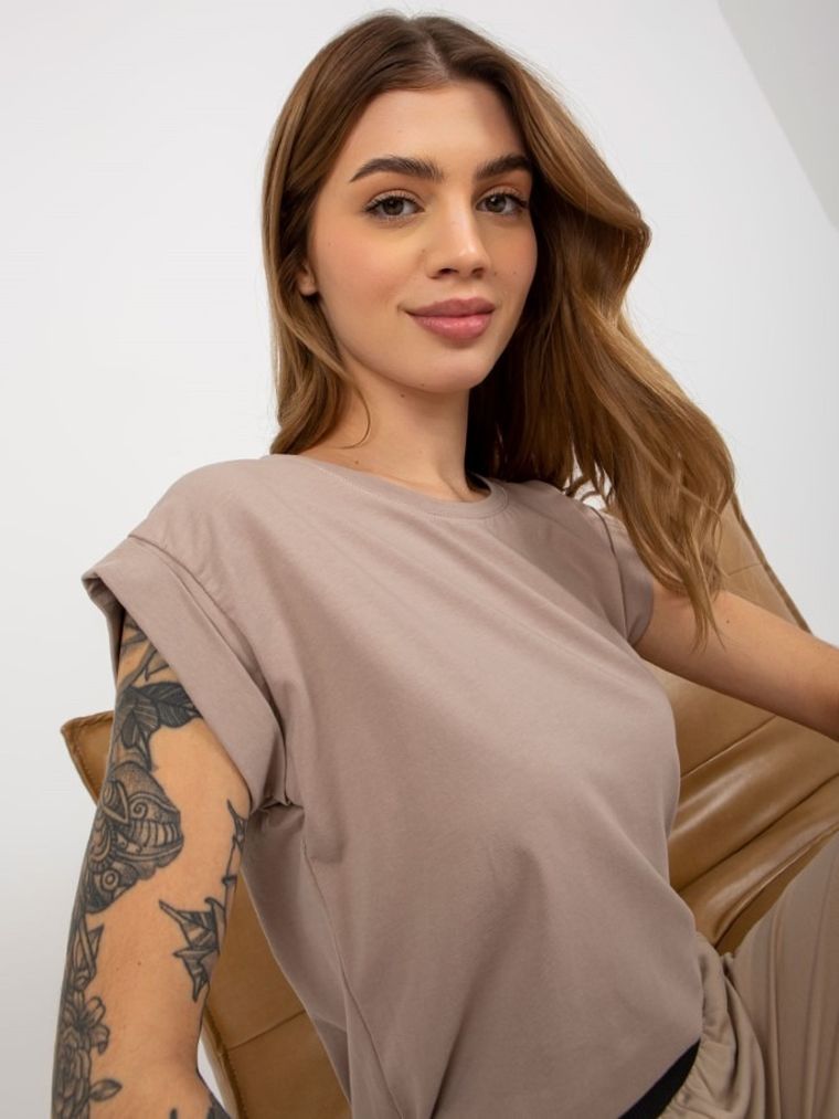 T-shirt damski, beżowy, Basic Feel Good