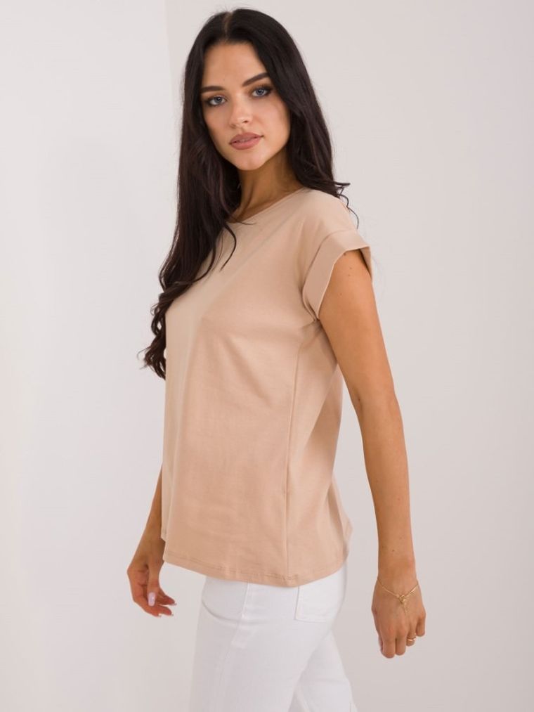 T-shirt damski, beżowy, Basic Feel Good