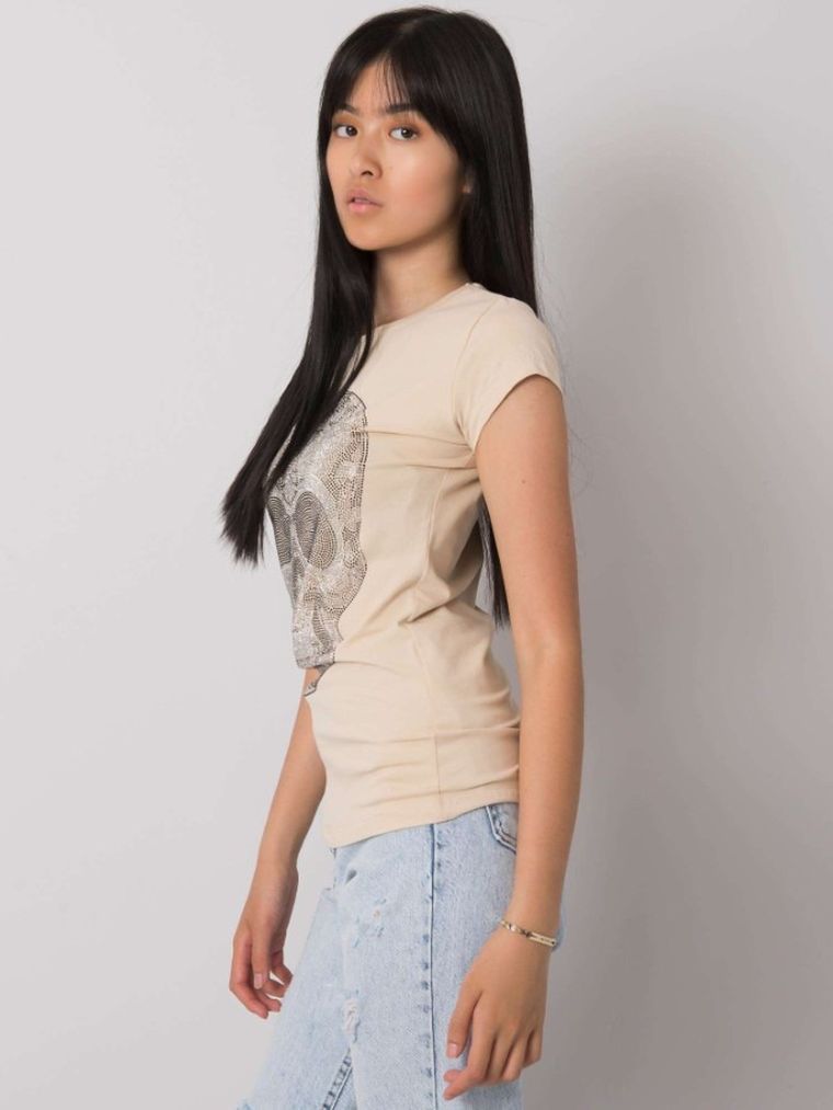 T-shirt damski, beżowy, Ex Moda