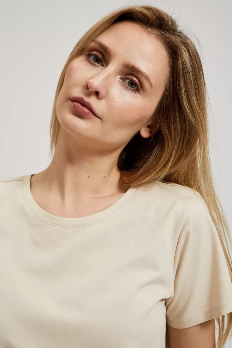 T-shirt damski, beżowy, Moodo