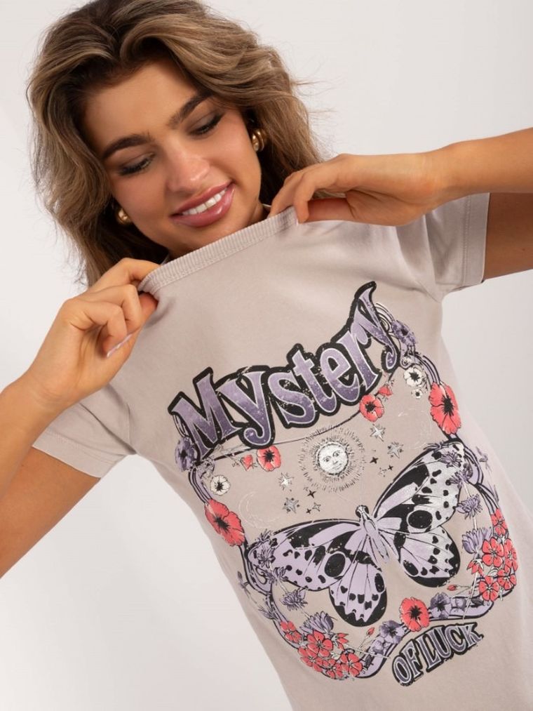 T-shirt damski, beżowy, Sublevel