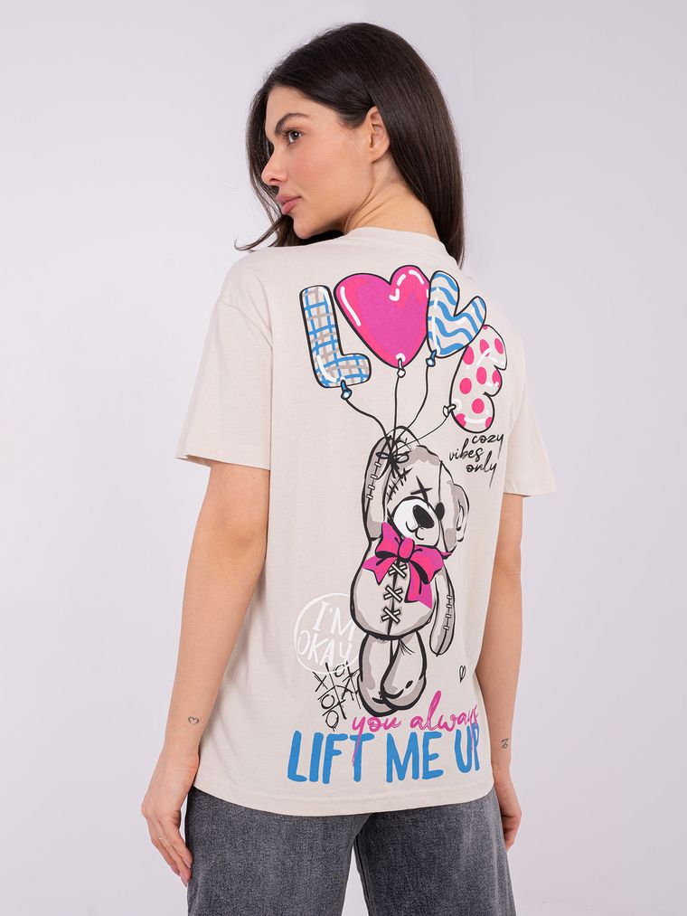 T-shirt damski, beżowy, Sublevel