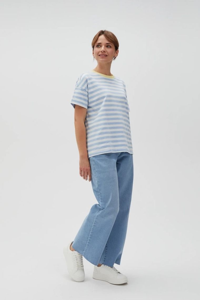T-shirt damski, biało-niebieski, Moodo