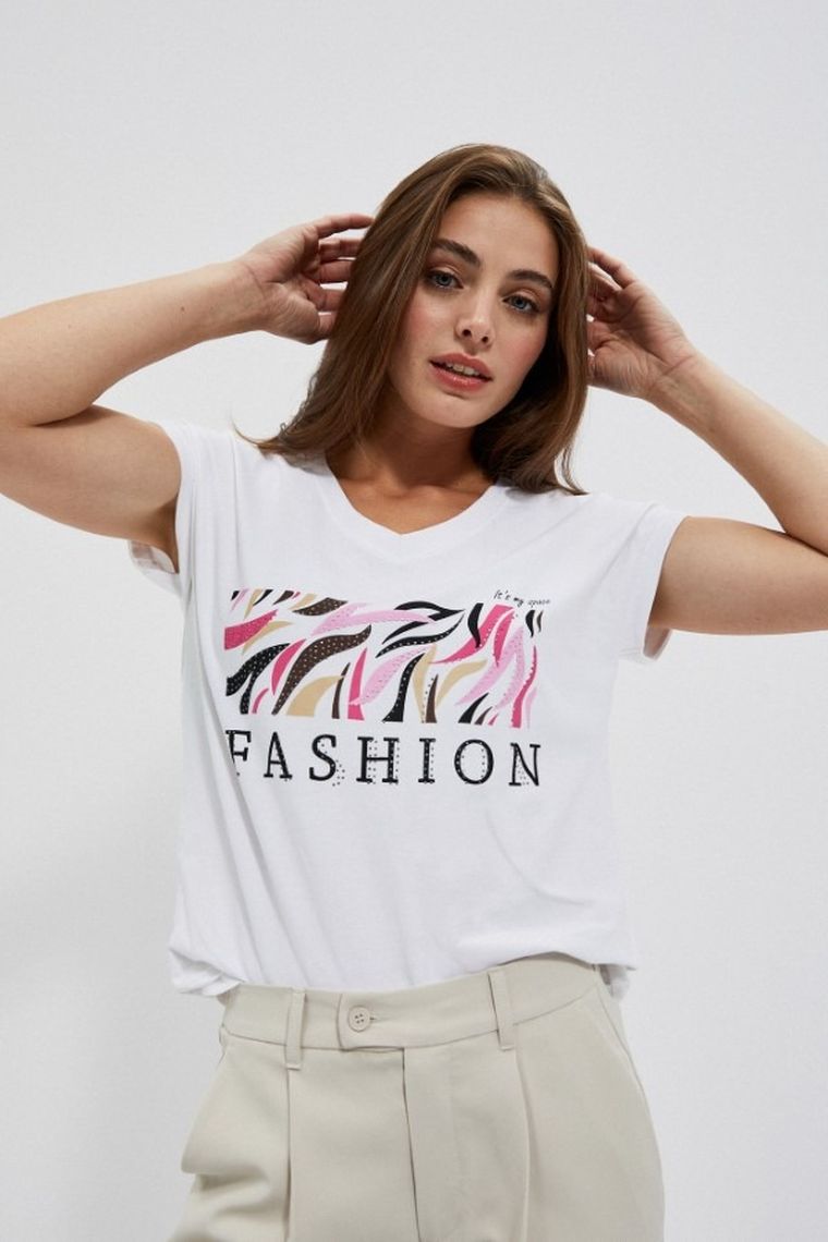 T-shirt damski, biały, Moodo