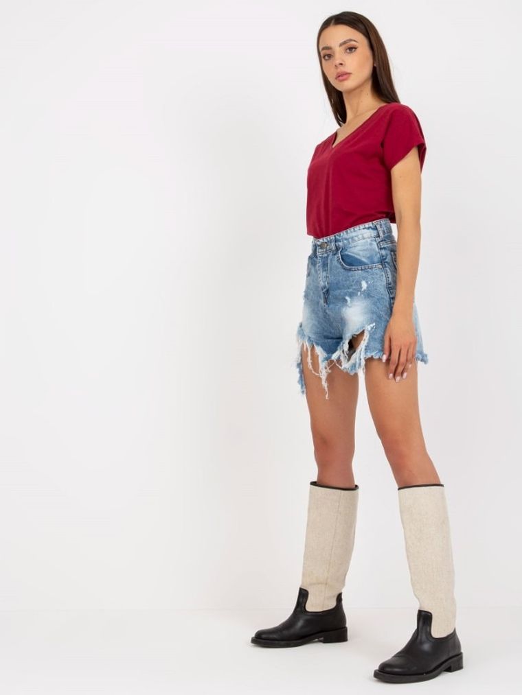 T-shirt damski, bordowy, Basic Feel Good