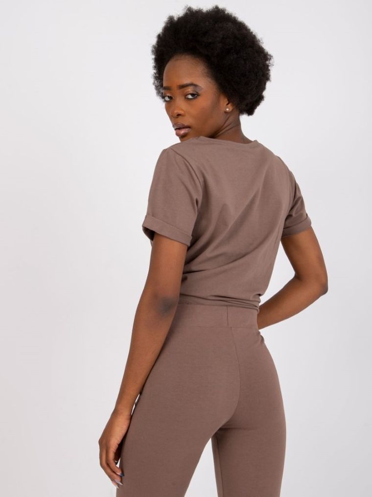 T-shirt damski, brązowy, Basic Feel Good