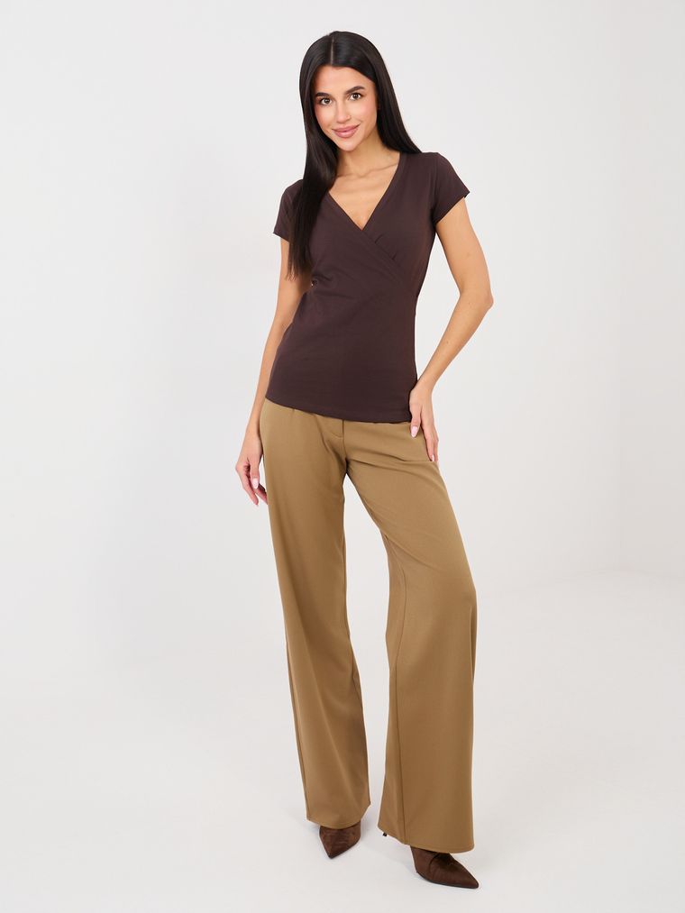 T-shirt damski, brązowy, Basic Feel Good