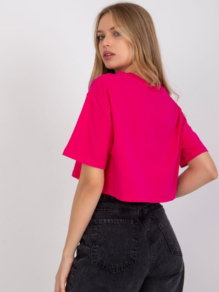 T-shirt damski, crop top, różowy, Basic Feel Good