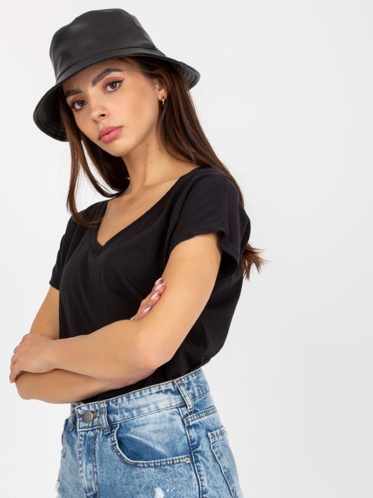 T-shirt damski, czarny, Basic Feel Good