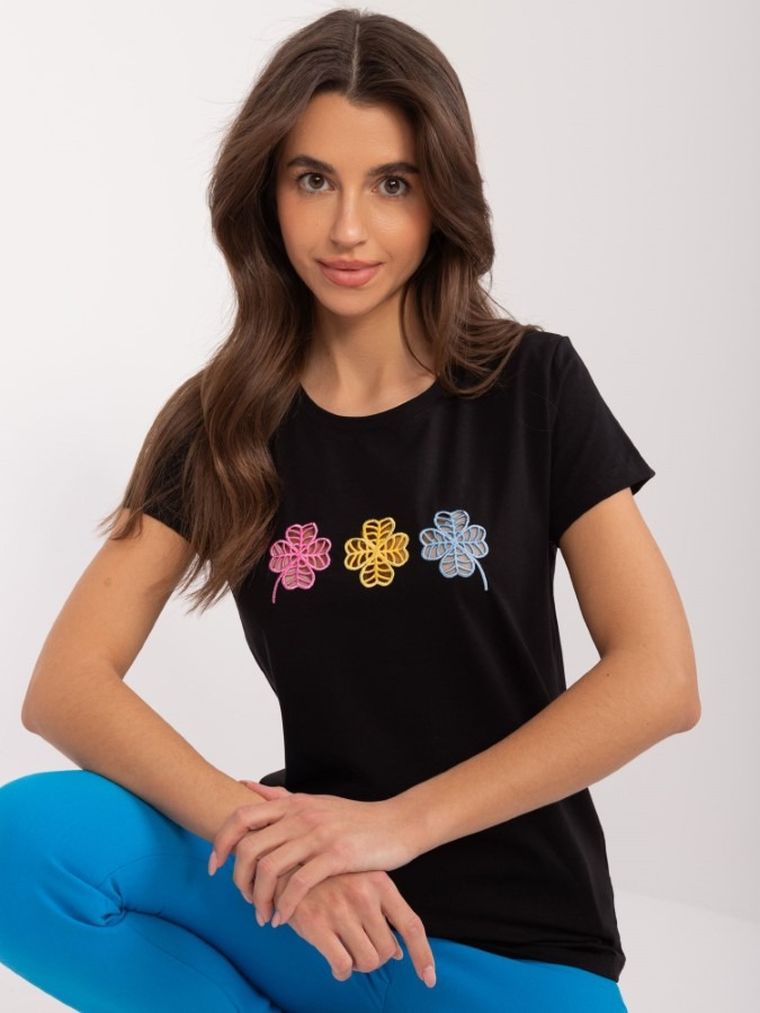 T-shirt damski, czarny, Basic Feel Good