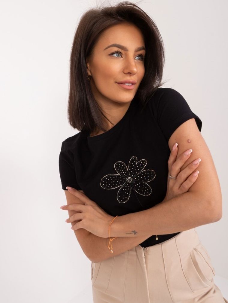 T-shirt damski, czarny, Basic Feel Good