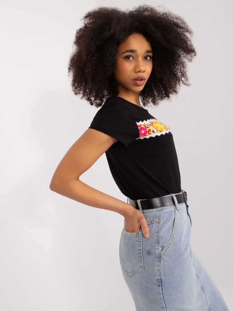 T-shirt damski, czarny, Basic Feel Good