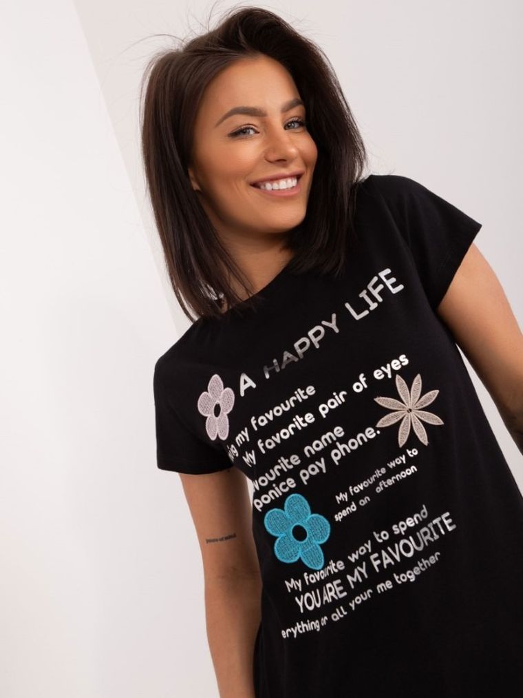 T-shirt damski, czarny, Basic Feel Good