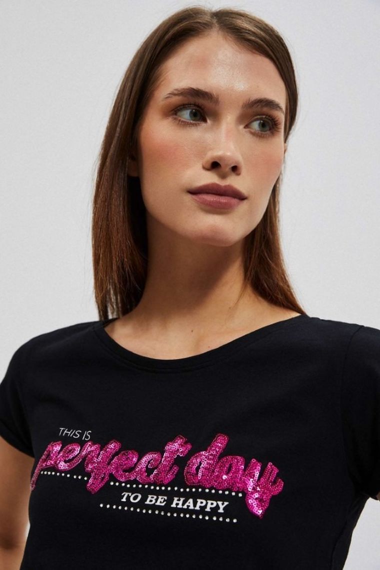 T-shirt damski, czarny, Moodo