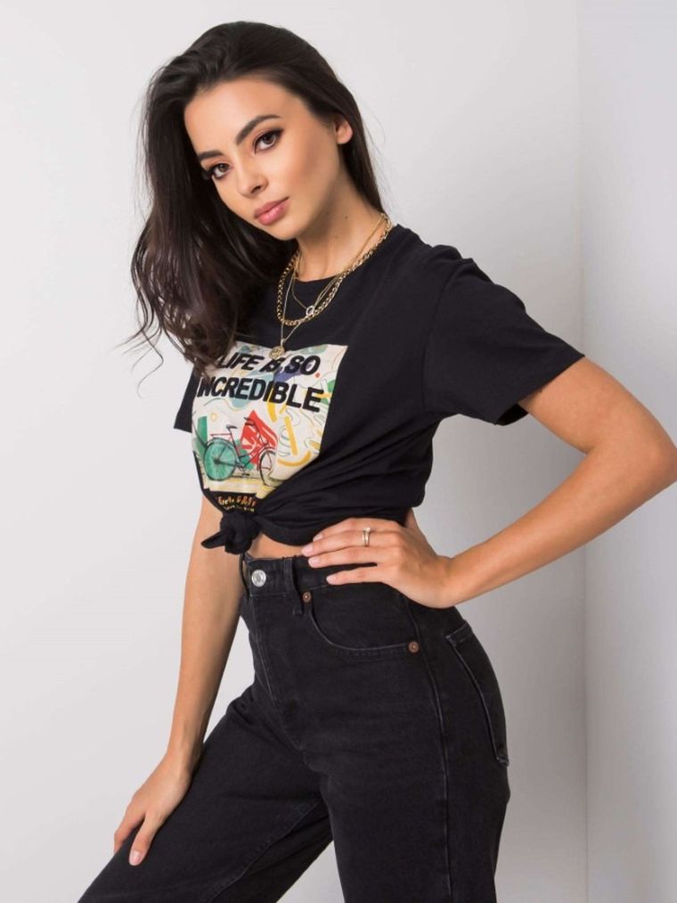 T-shirt damski, czarny, Pepper & Mint