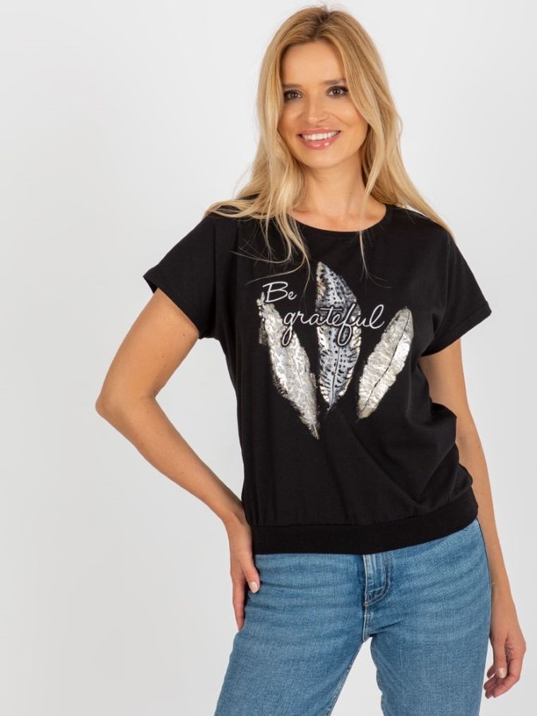 T-shirt damski, czarny, Rue Paris