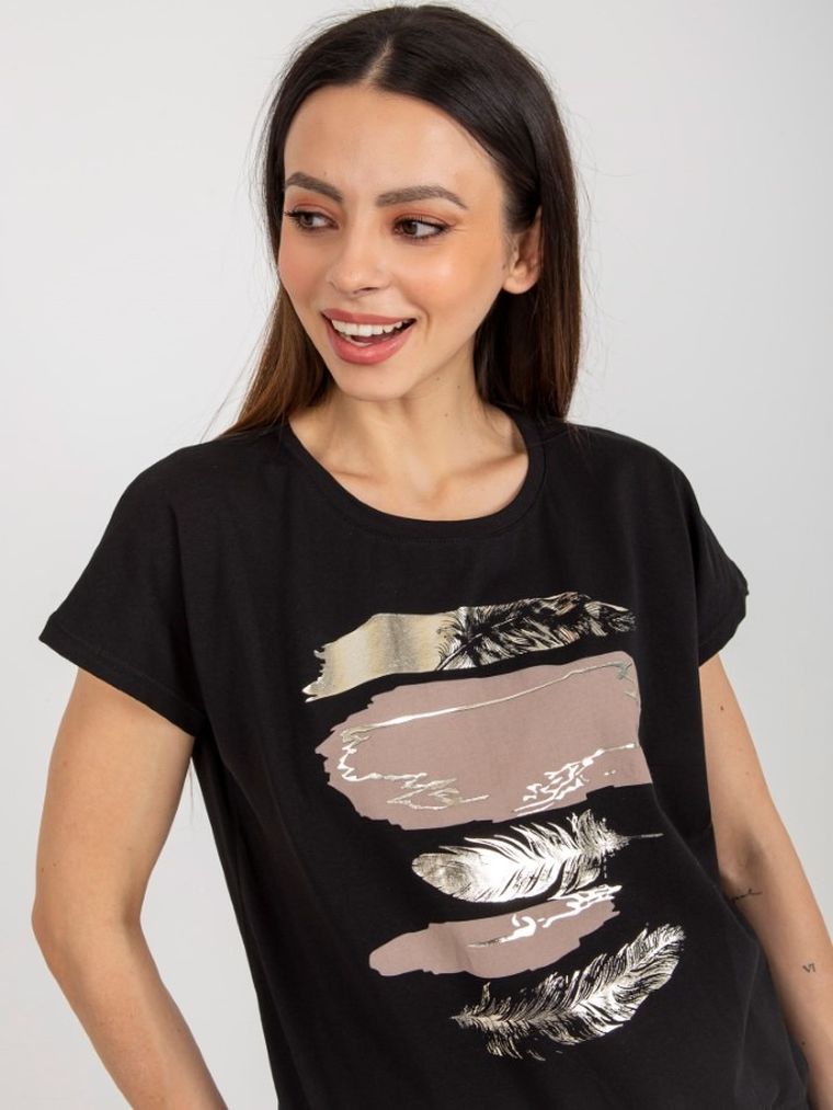 T-shirt damski, czarny, Rue Paris