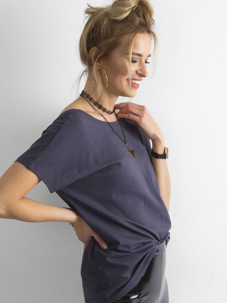 T-shirt damski, grafitowy, Basic Feel Good