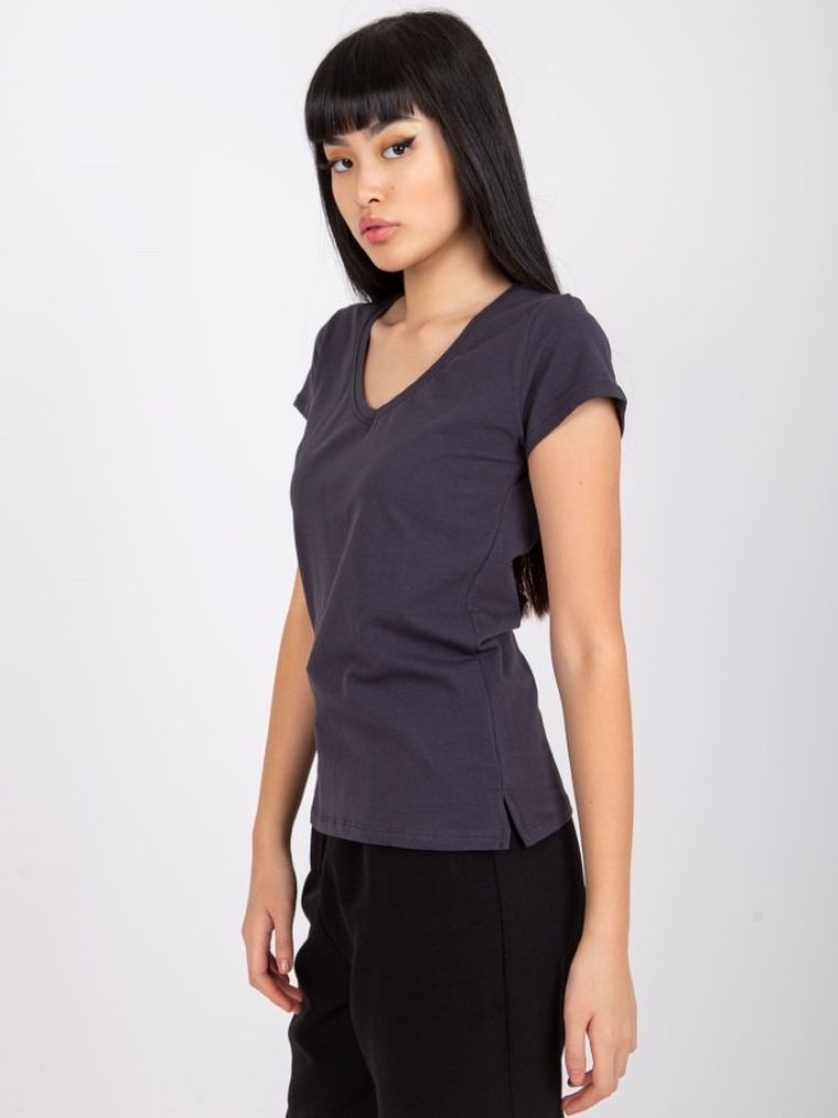 T-shirt damski, grafitowy, Basic Feel Good