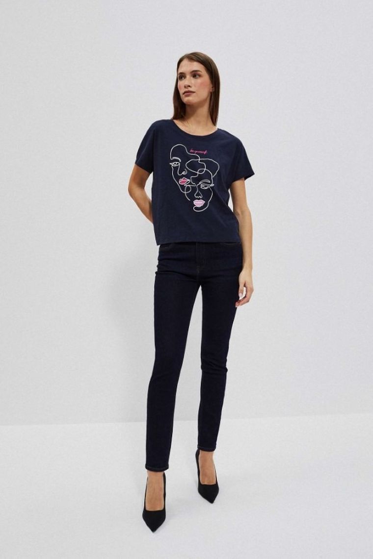 T-shirt damski, granatowy, Moodo