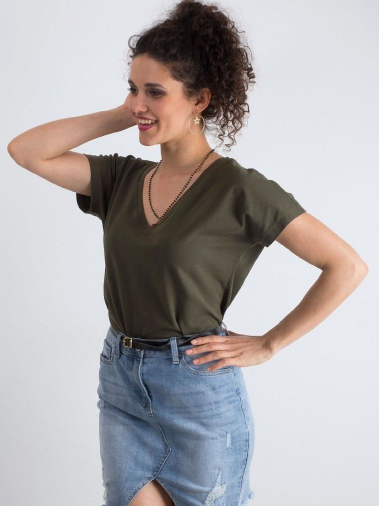 T-shirt damski, khaki, Basic Feel Good