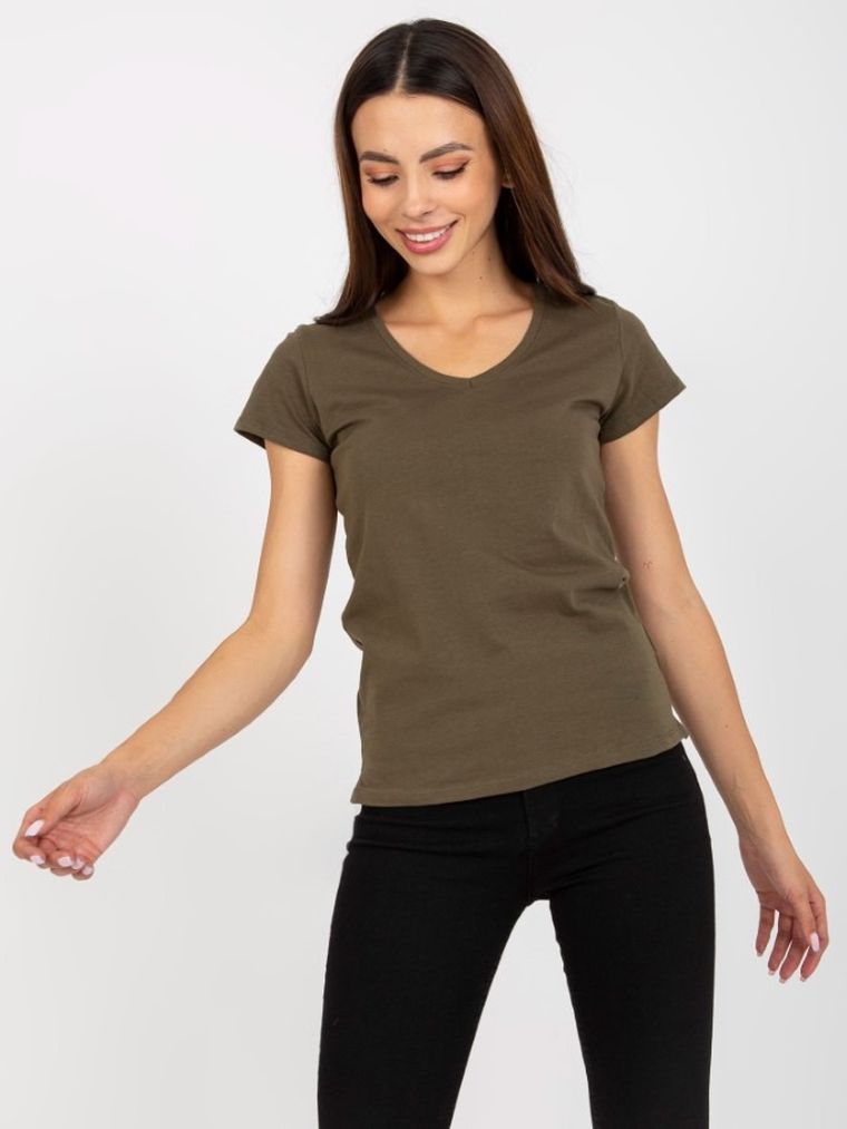 T-shirt damski, khaki, Basic Feel Good