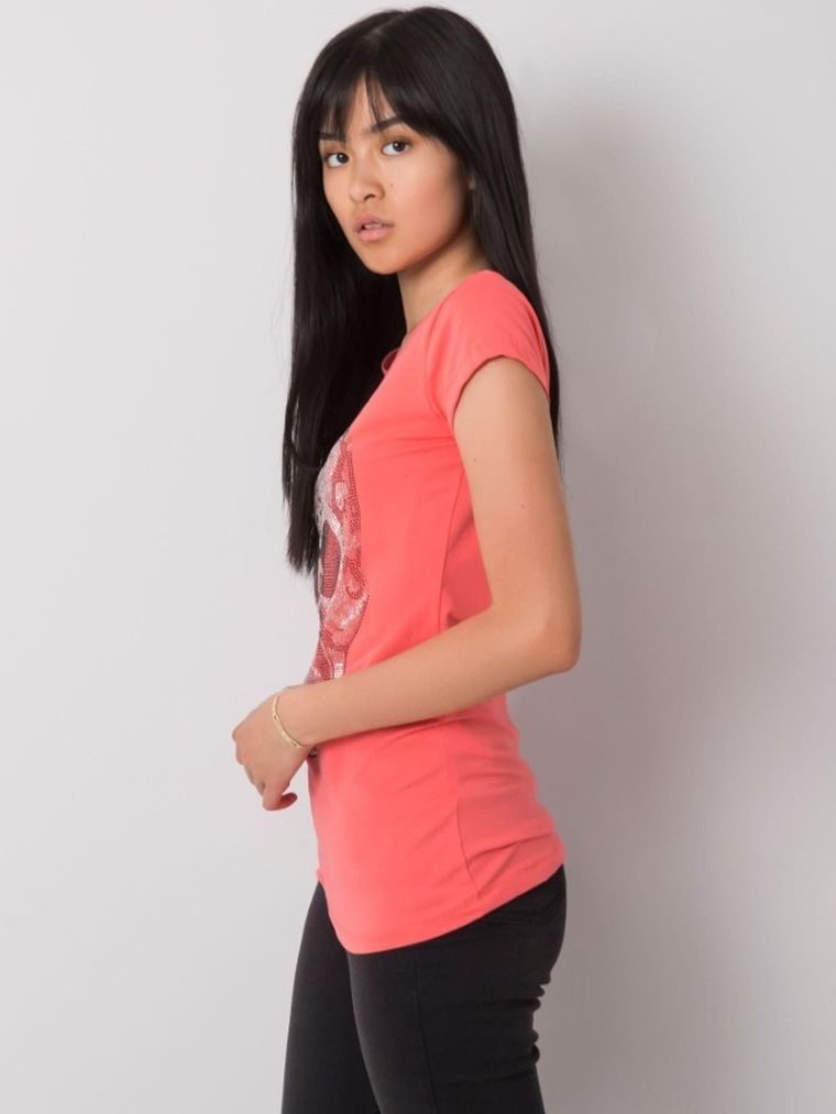 T-shirt damski, koralowy, Ex Moda