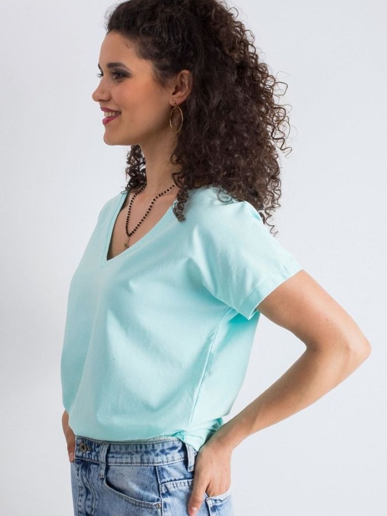 T-shirt damski, miętowy, Basic Feel Good