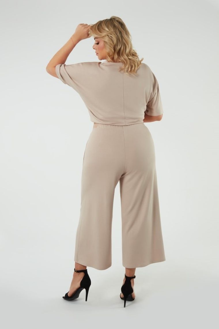 T-shirt damski, plus size, beżowy, Soler, Italian Fashion