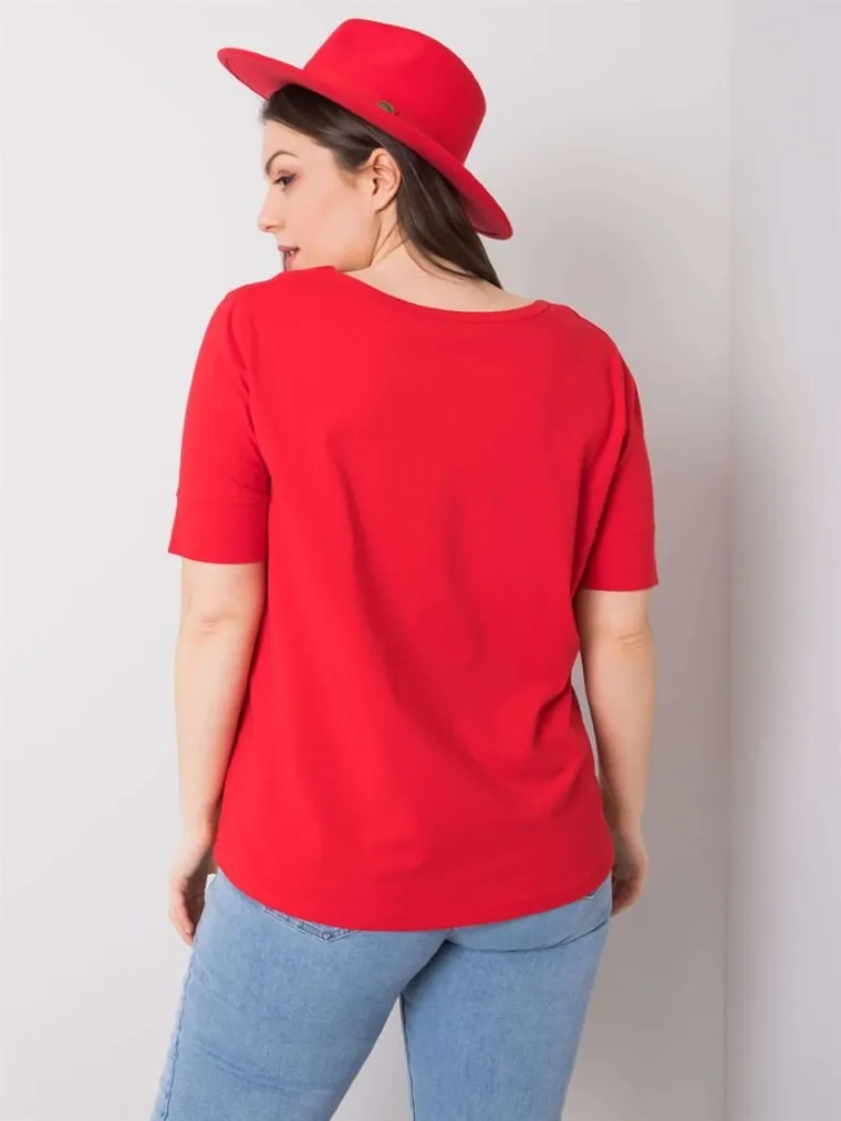 T-shirt damski, plus size, czerwony, Basic Feel Good