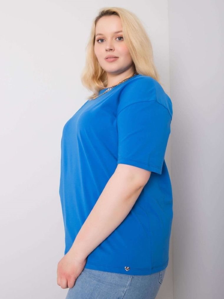 T-shirt damski, plus size, niebieski, Basic Feel Good