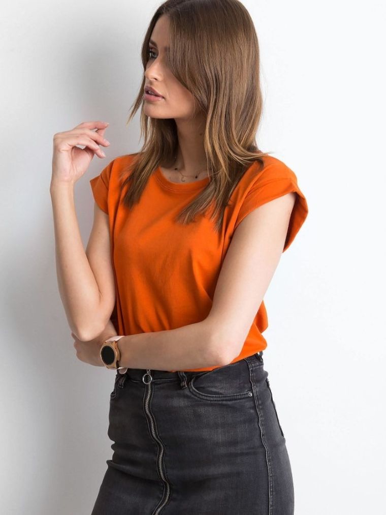 T-shirt damski, pomarańczowy, Basic Feel Good